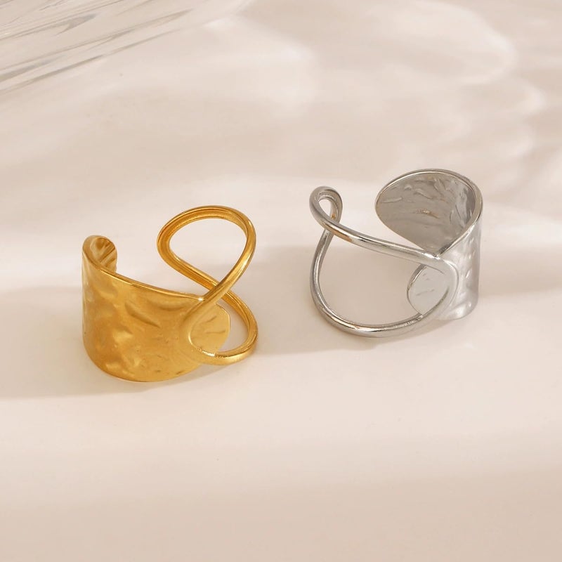 AiTURE Chunky Rings For Women, Gold Silver Thumb Ring Asymmetrical Wavy Curve Ring Adjustable Non Tarnish Dainty Stainless Steel New Year Anniversary Birthday Jewelry Gift - Image 3